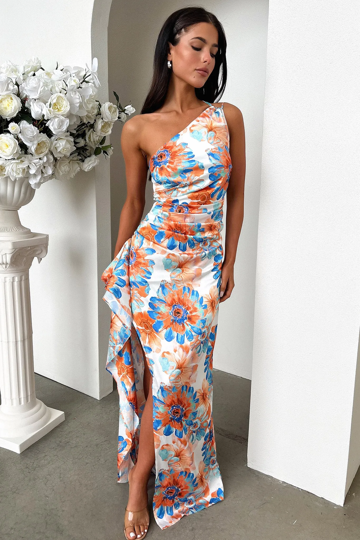 Tropical Pattern Elianna Maxi Dress - Blue Floral