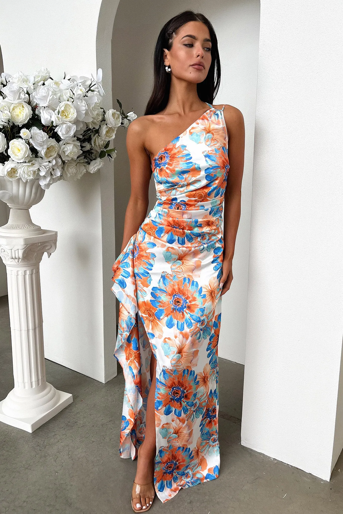 Tropical Pattern Elianna Maxi Dress - Blue Floral