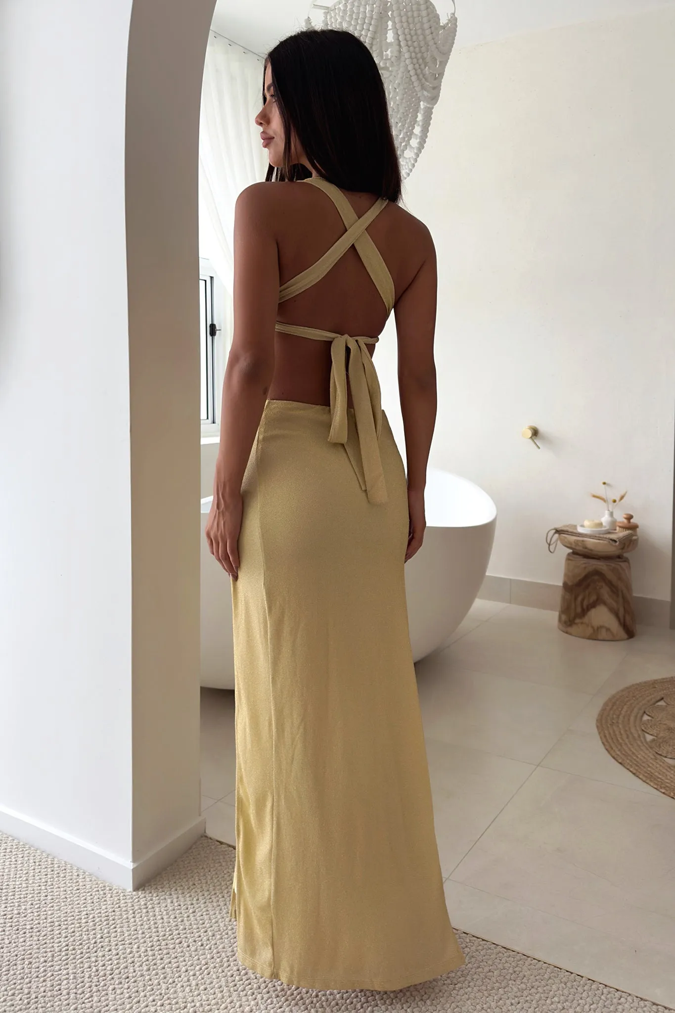 True Maxi Dress - Gold Open Back
