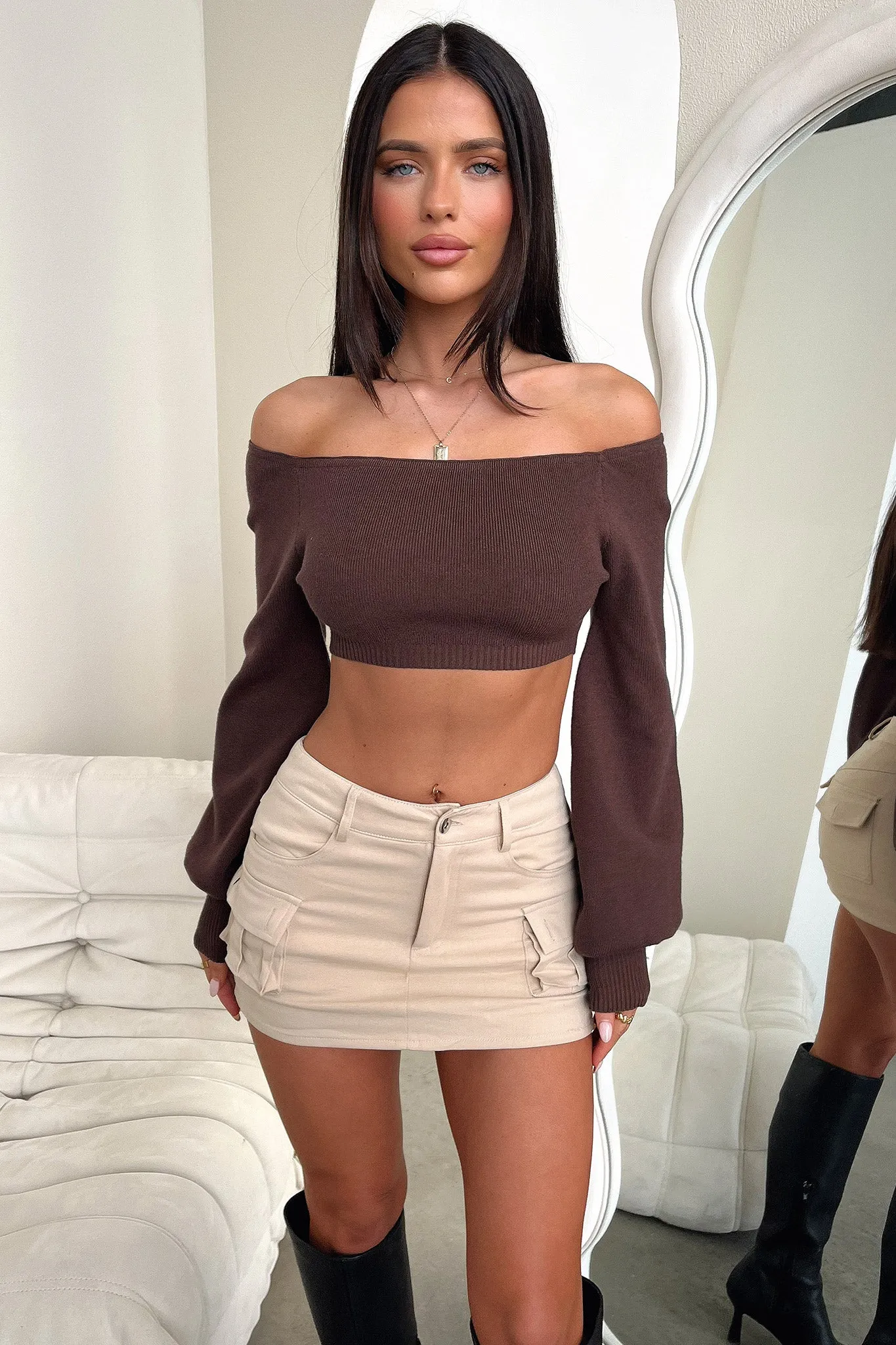 Tuesday Cropped Knit - Brown Unisex Design