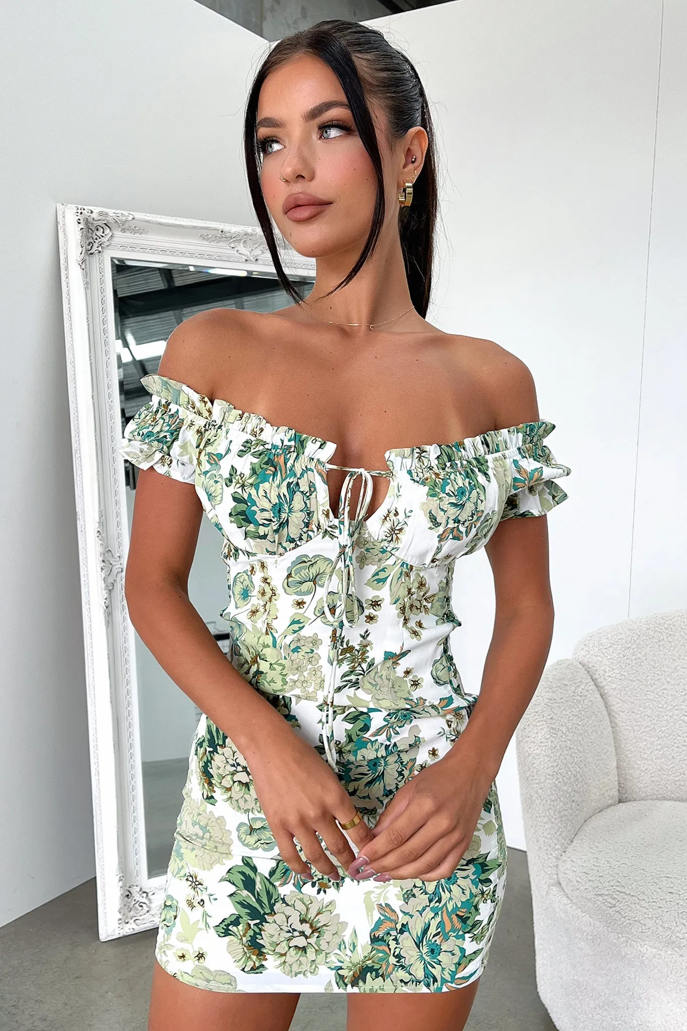 Tulle Light Maisie Dress - Green/White Floral