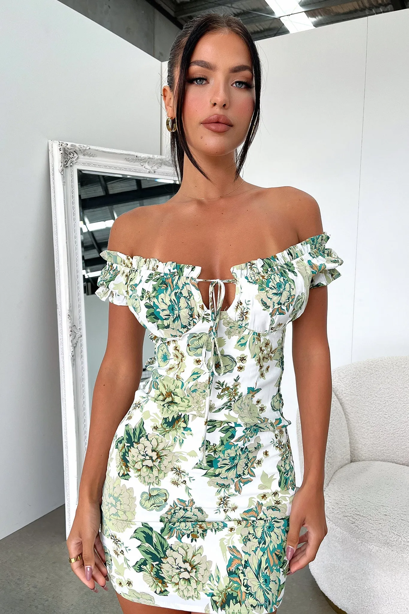 Tulle Light Maisie Dress - Green/White Floral