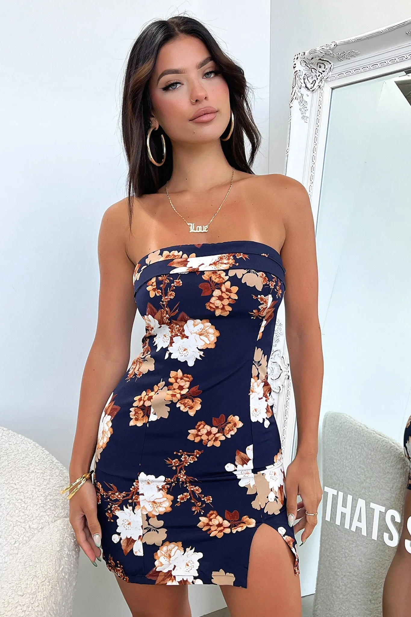 Ruffle Hem Urban appeal Charms Dress - Navy Floral
