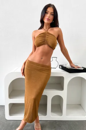 Fumes Midi Skirt - Brown Sharp Look Weekend Ready