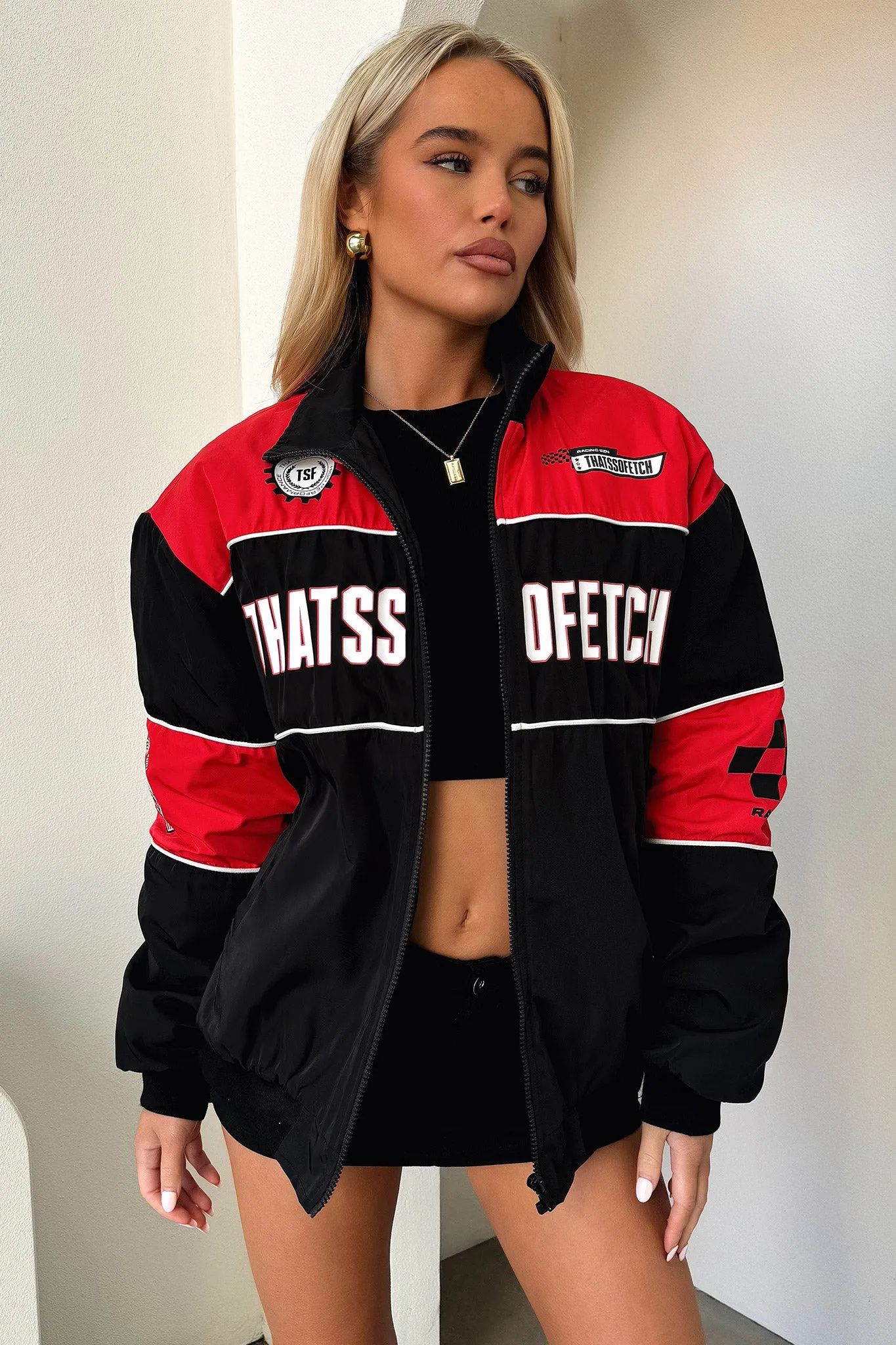 Urban Ready Racer Bomber Jacket - Red