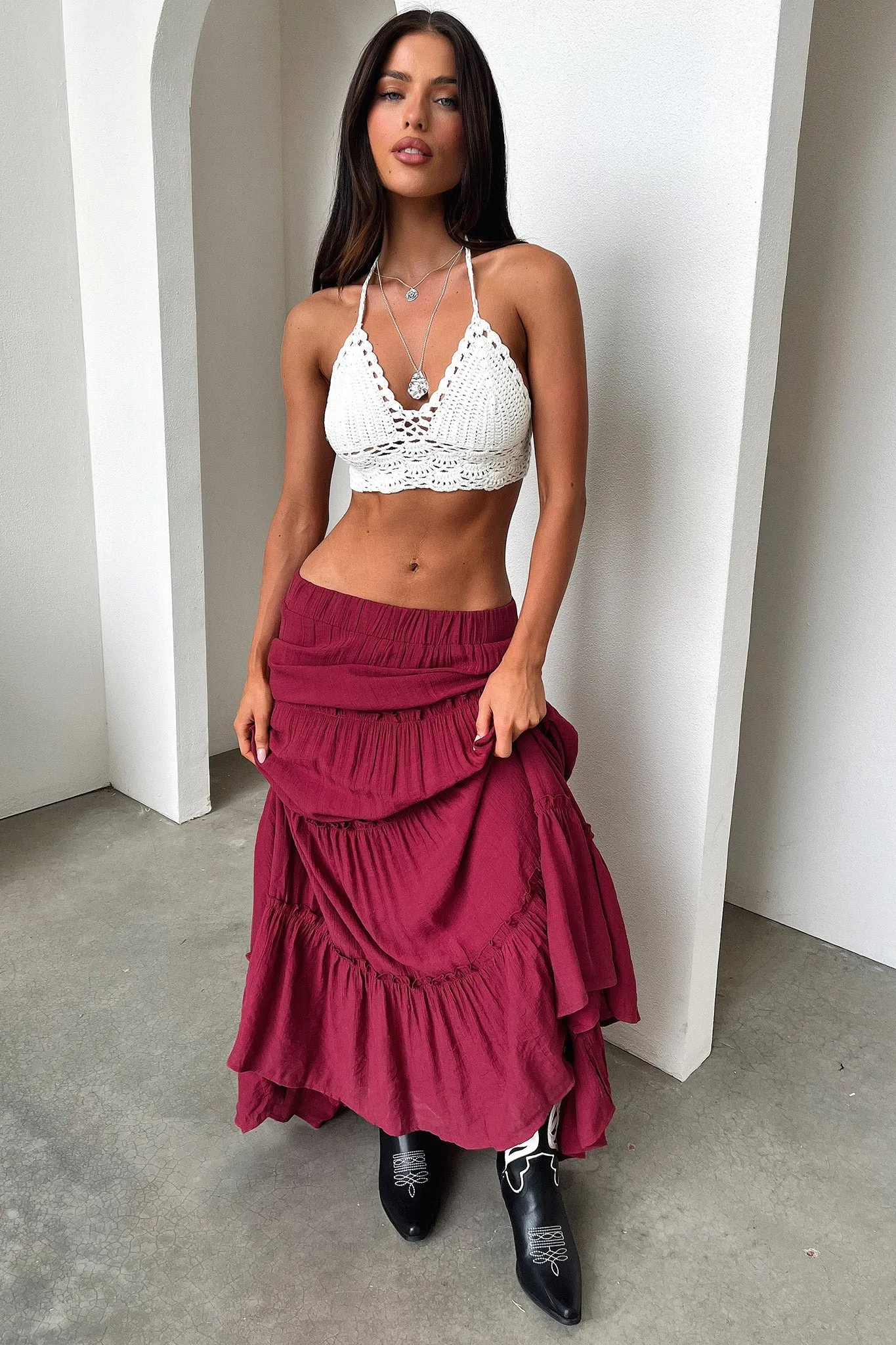 Valetta Crochet Halter Crop - White Active Style