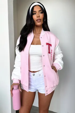 Ski Use Varsity Oversized Jacket - Pink / White