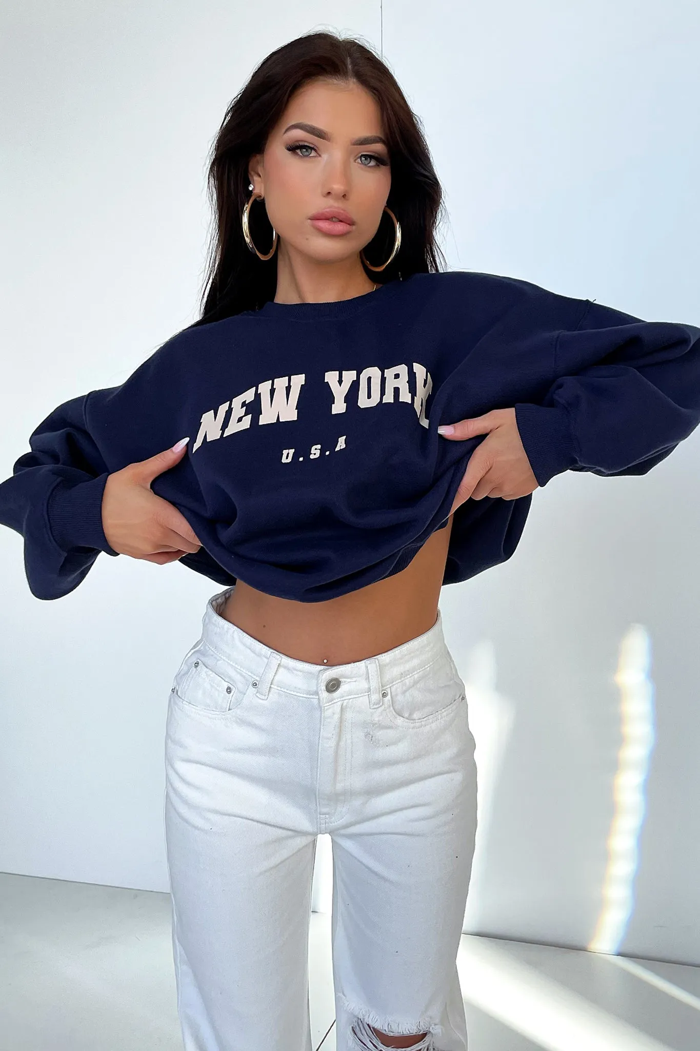 Varski Semi-Wide Leg Jeans - White black slimming