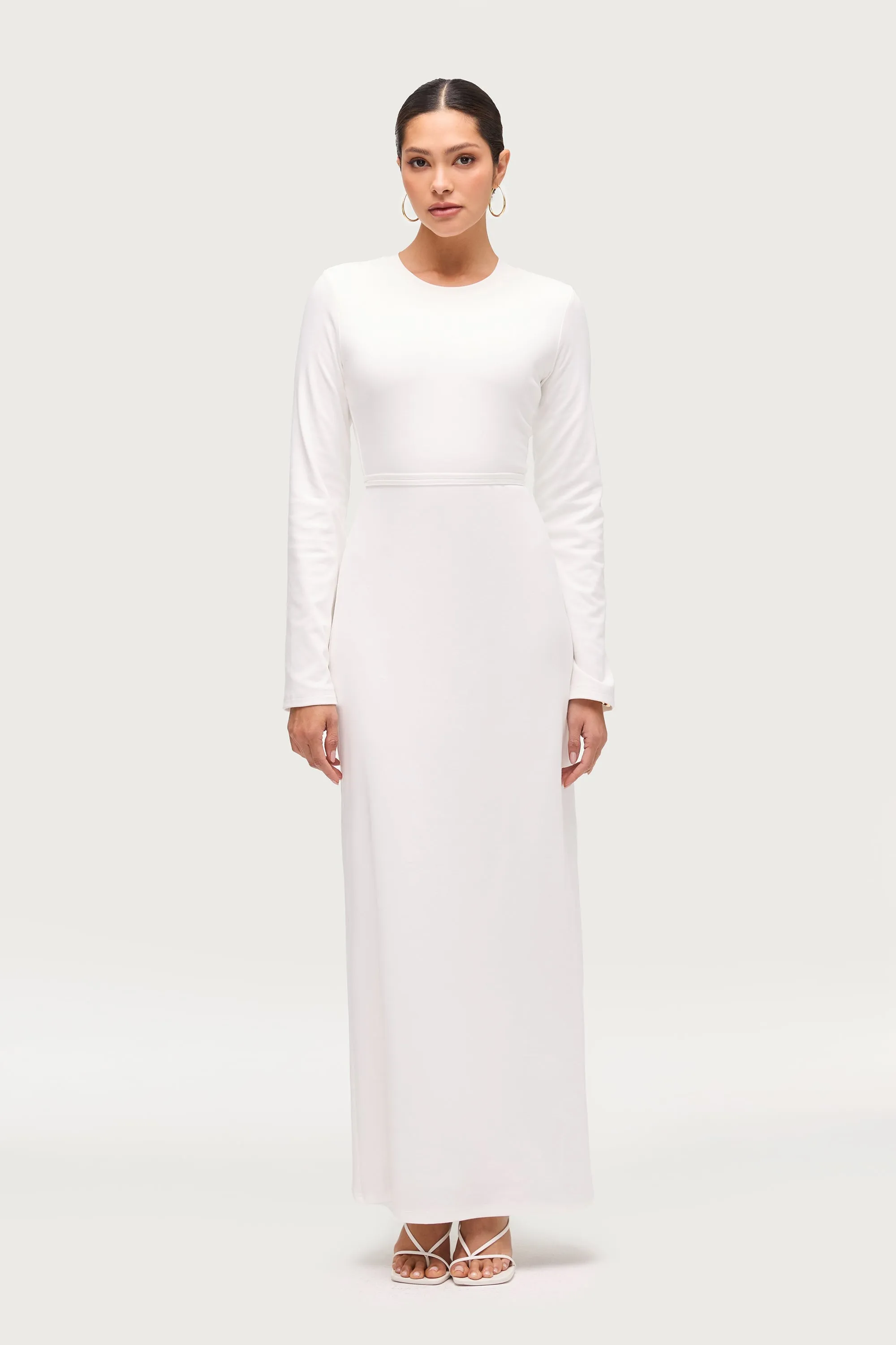 Versatile Attire Ribbed Cotton Maxi Dress - White