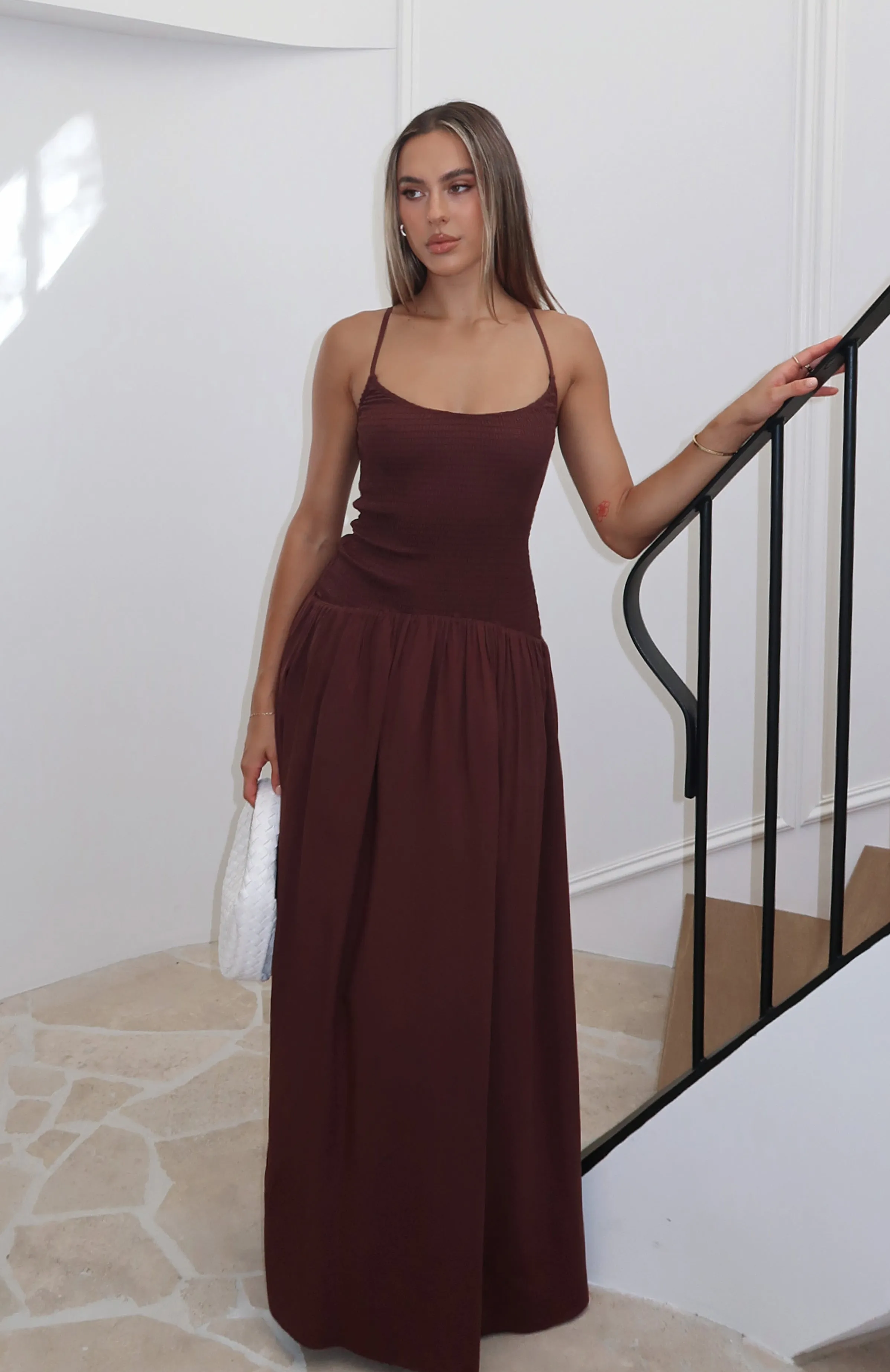 Relax Motion Too Many Questions Maxi Dress Chocolate