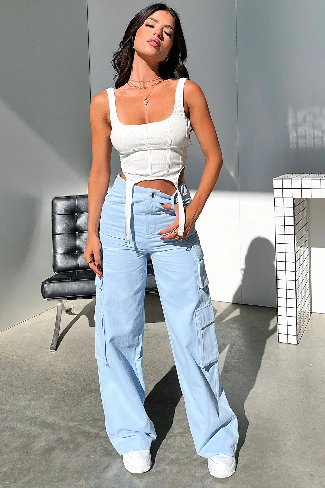 Venus Cargo Pants - Blue Smooth Fabric