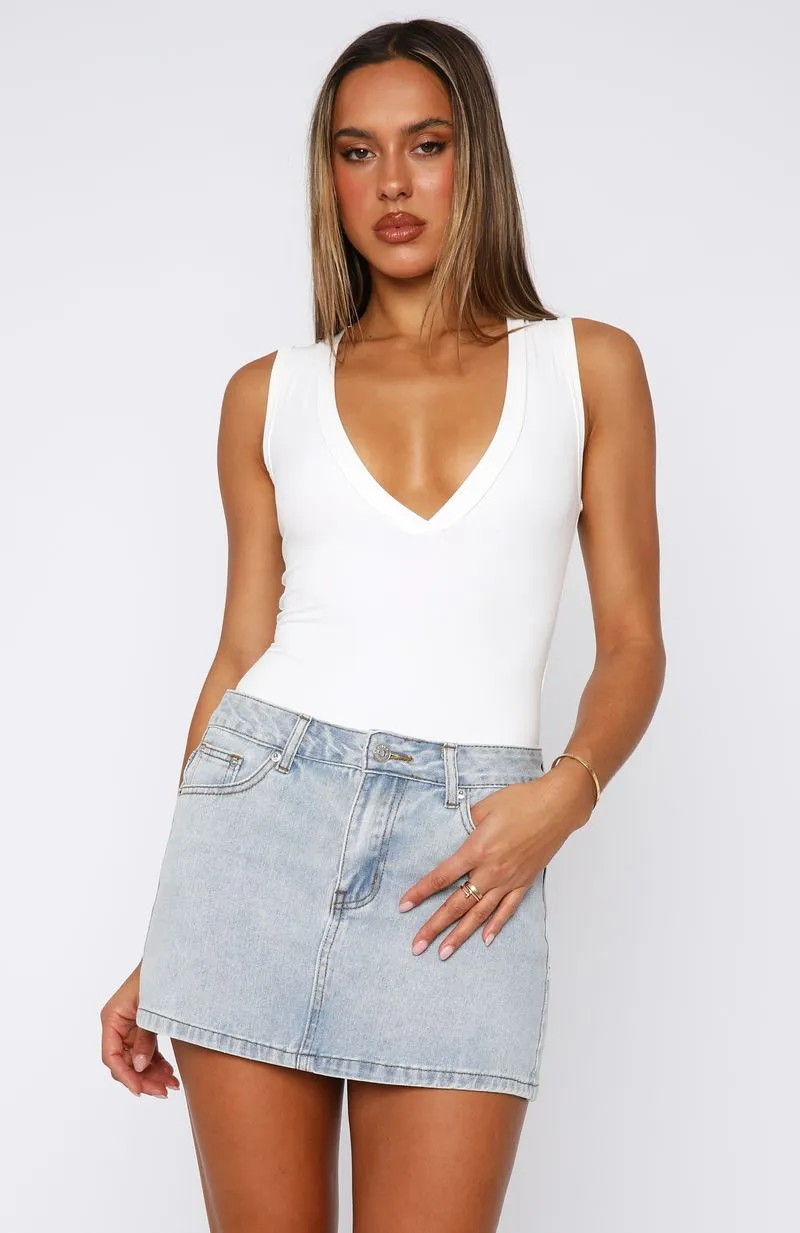Vintage Aged Press Reset Denim Mini Skirt Powder Blue Wash