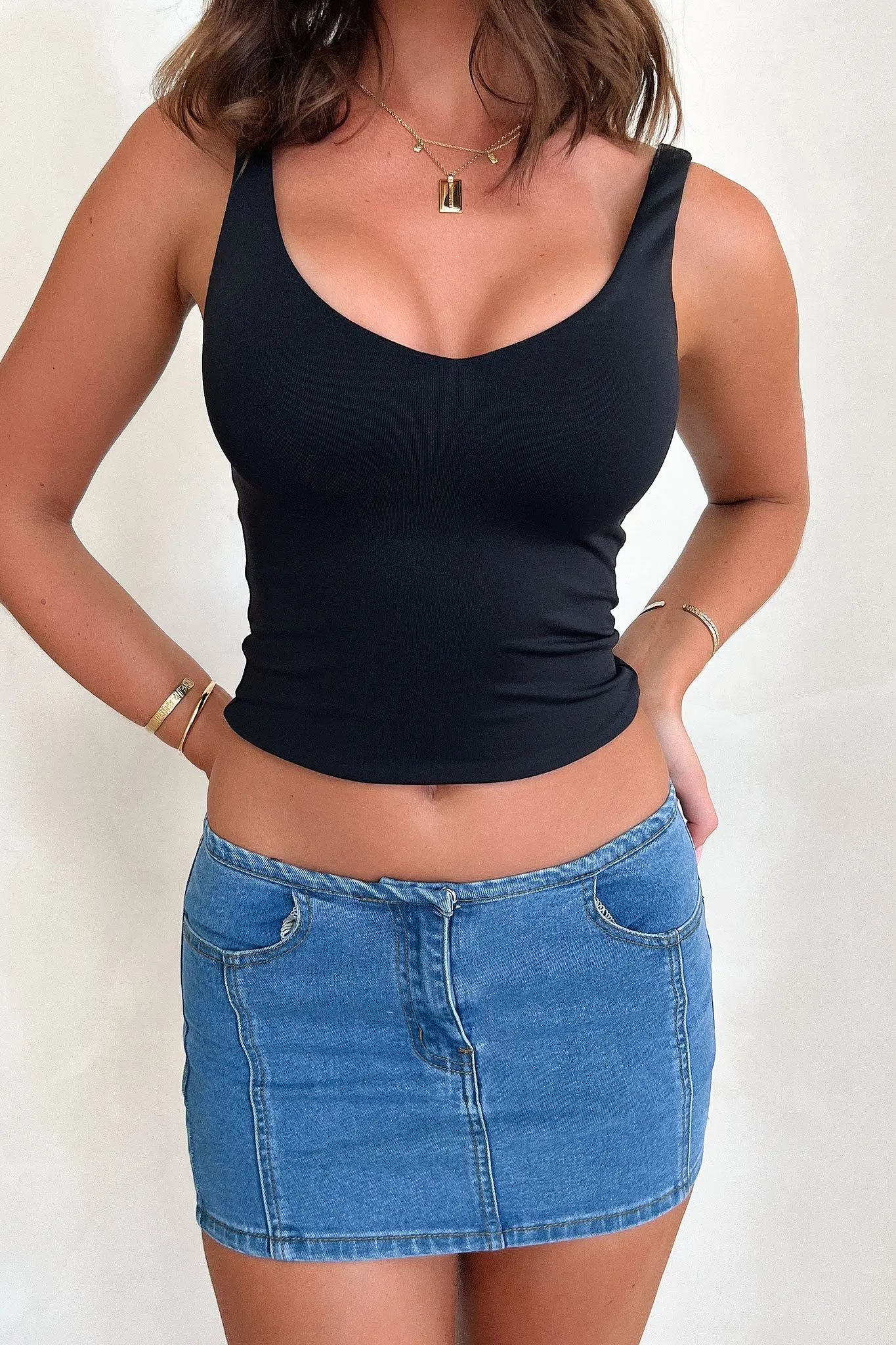Vintage Glam Rosetta Mini Denim Skirt - Light Blue