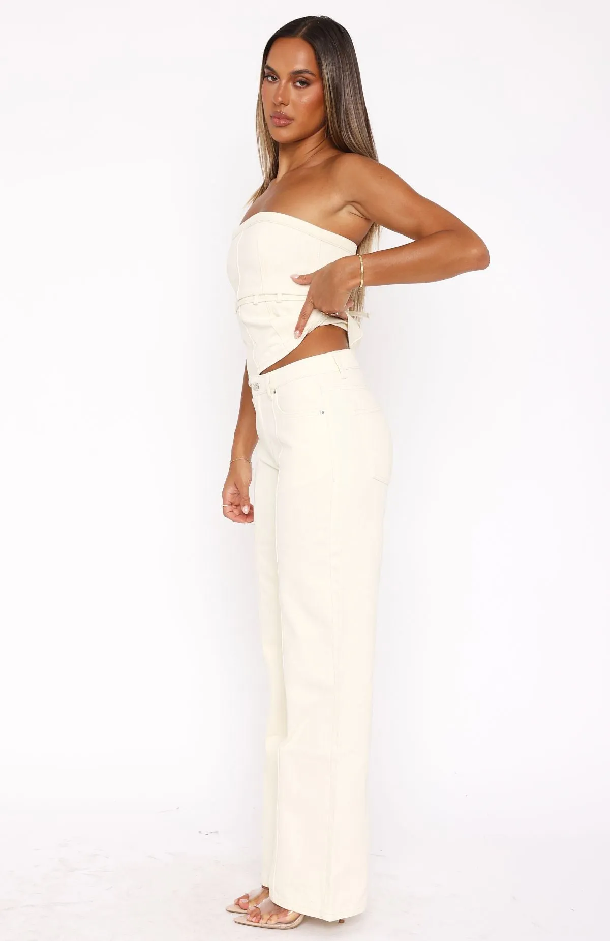 Vintage Trend Leah Low Rise Straight Leg Jeans Cream