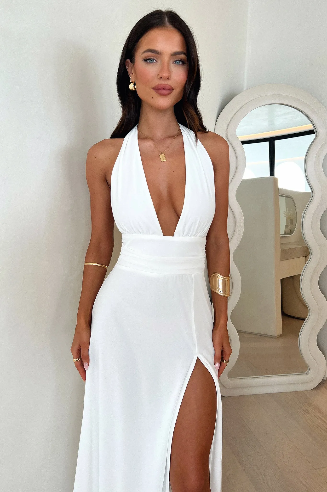 Waist Highlight Elenor Maxi Dress - White