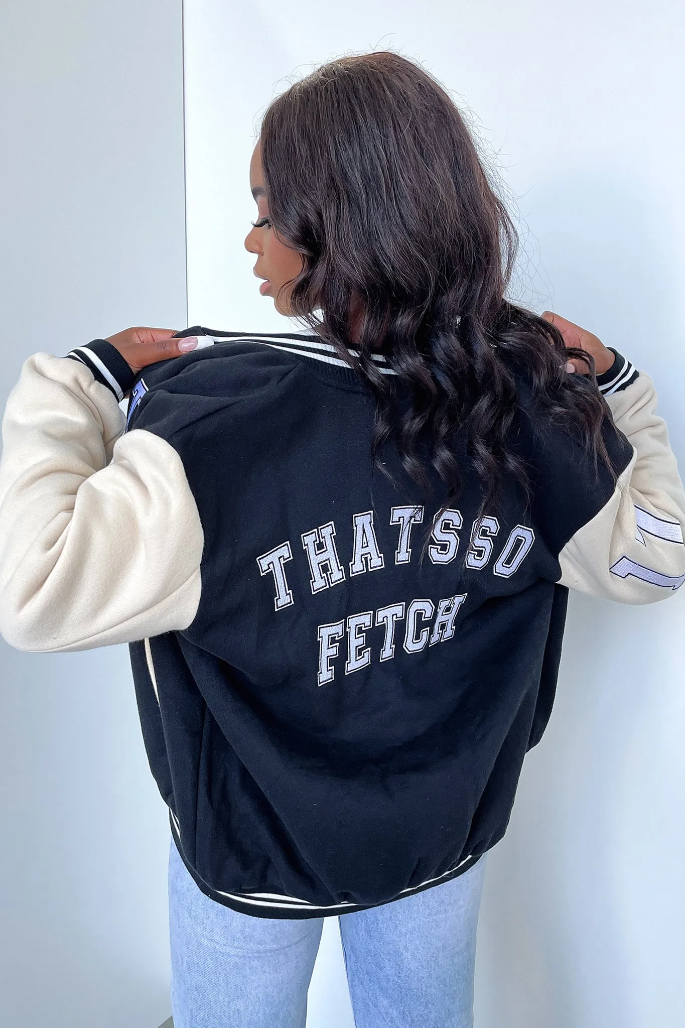 Water-resistant Varsity Jacket - Black/Beige