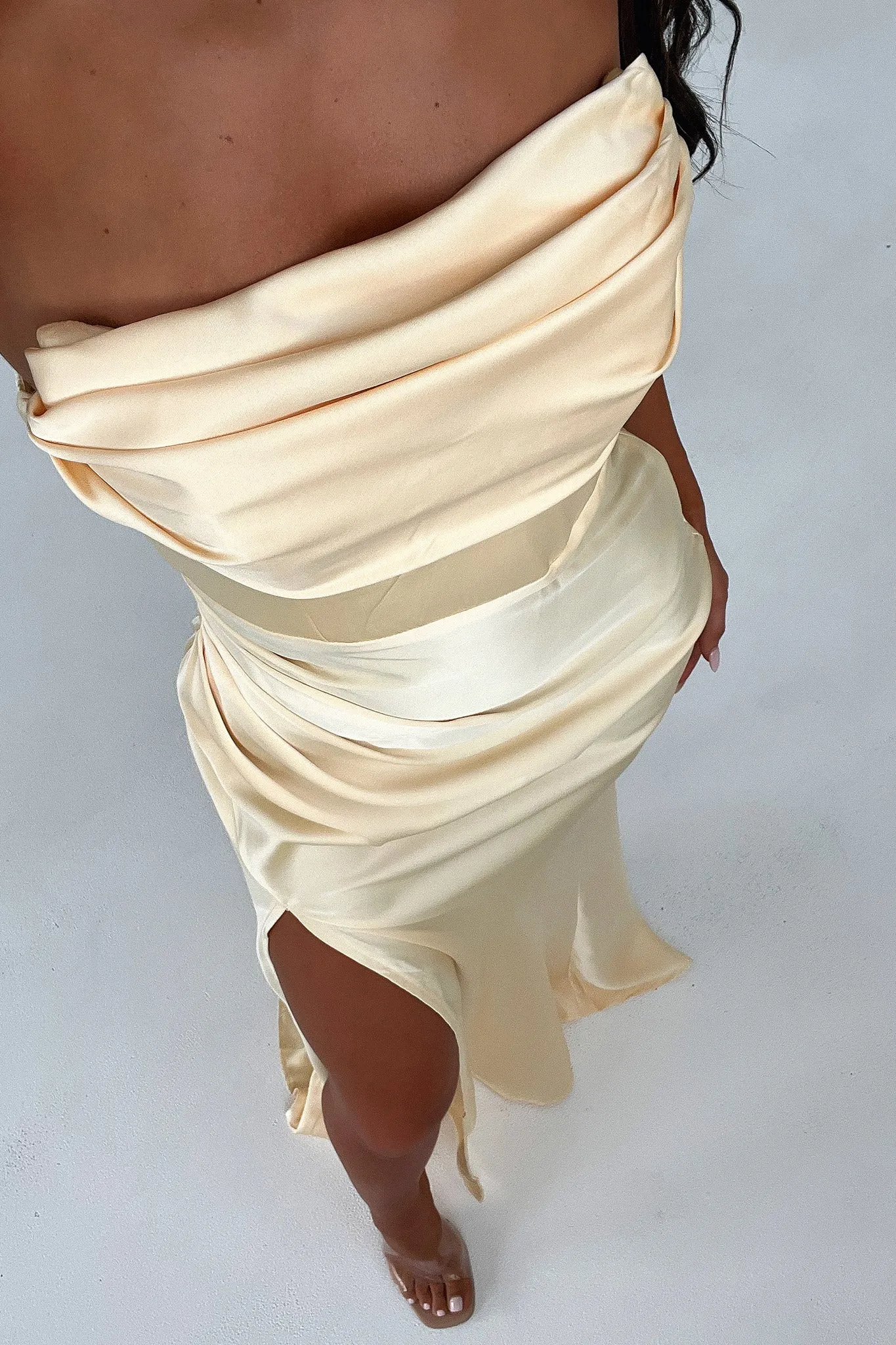 Weathered Tone Lola Strapless Satin Maxi Dress - Yellow