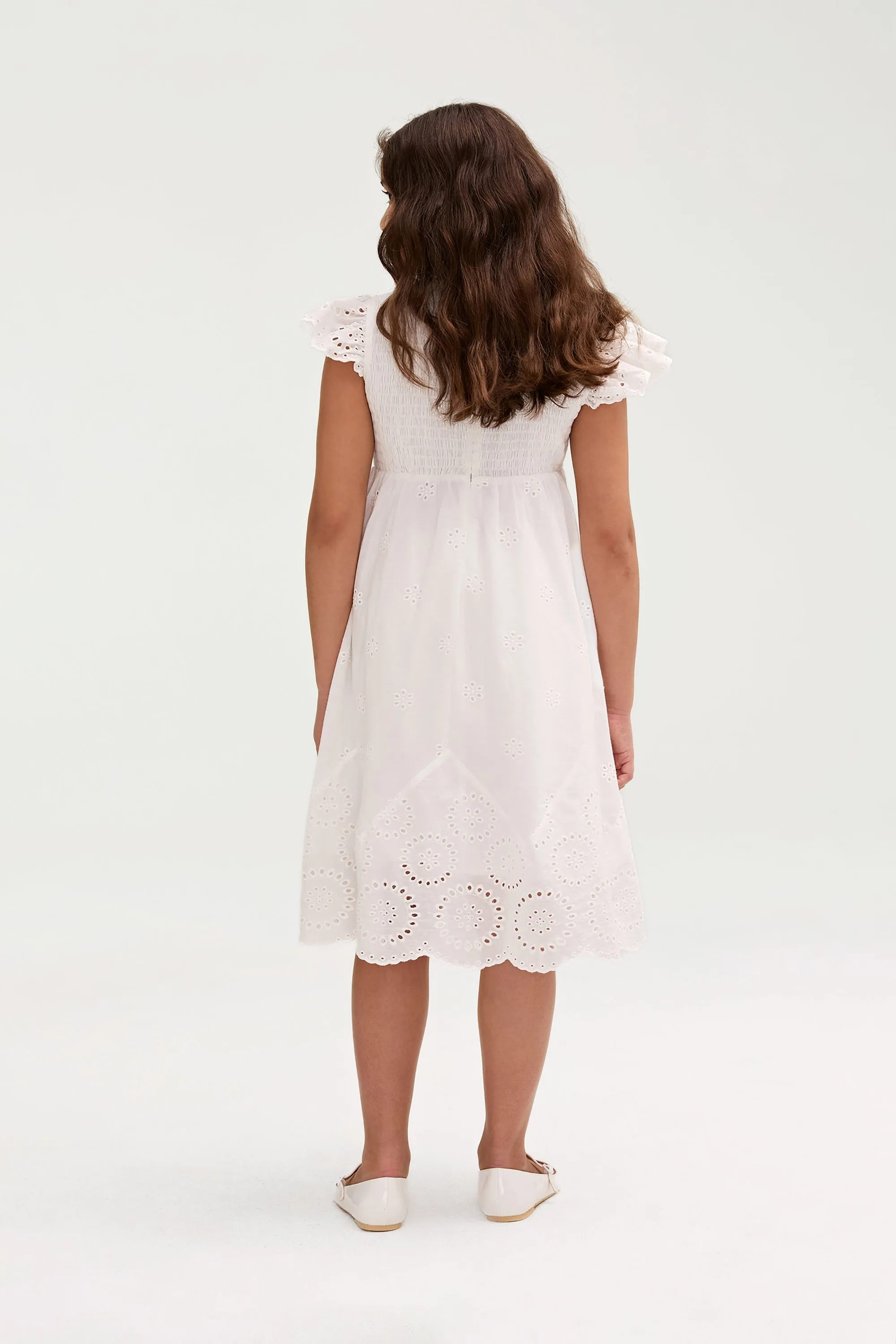 White Eyelet Dress (Girls) Stretch Comfort