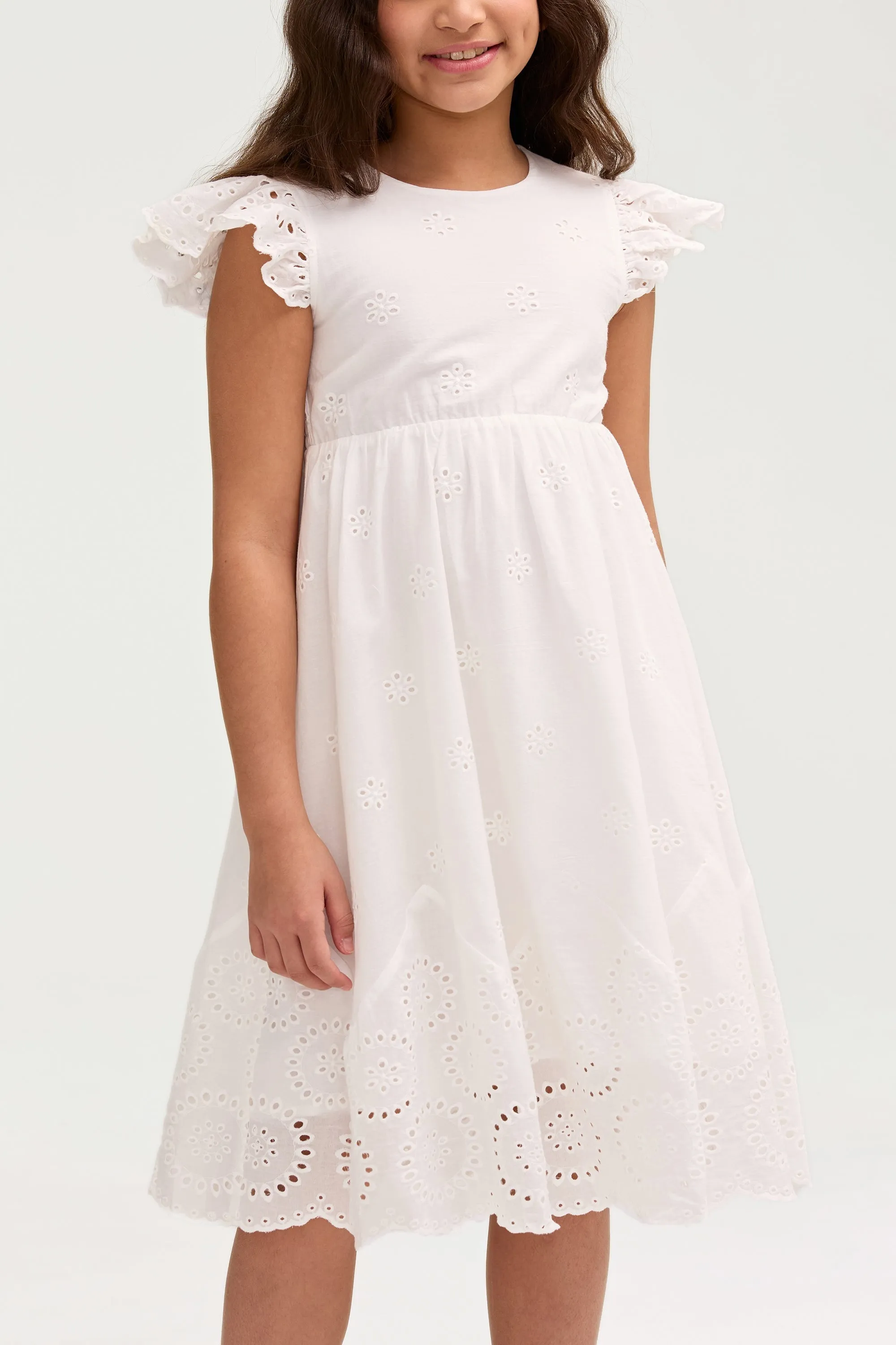 White Eyelet Dress (Girls) Stretch Comfort