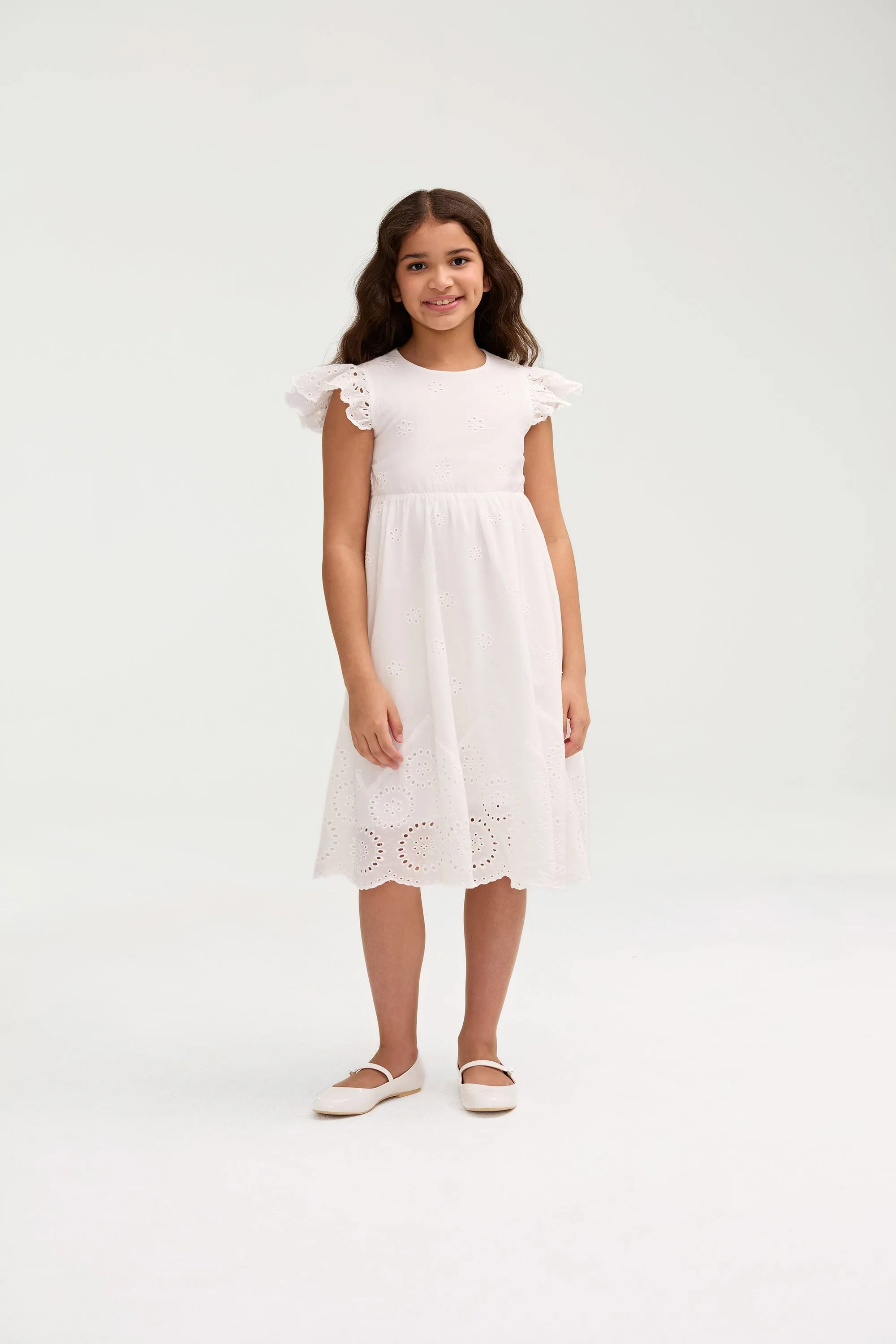 White Eyelet Dress (Girls) Stretch Comfort