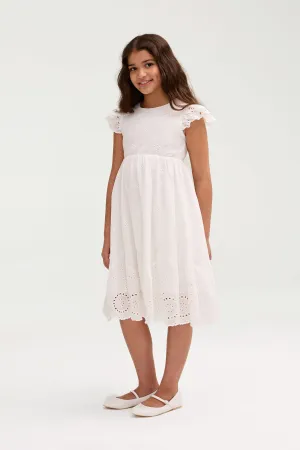 Flowy casual dress Layer Safe White Eyelet Dress (Girls)