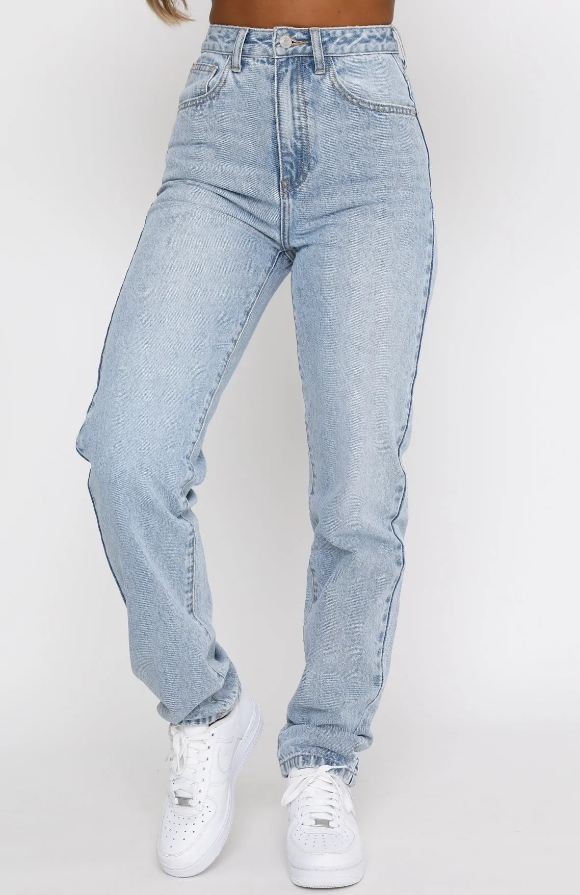 Who's That Girl Straight Leg Denim Jeans Washed Blue Vintage Blue
