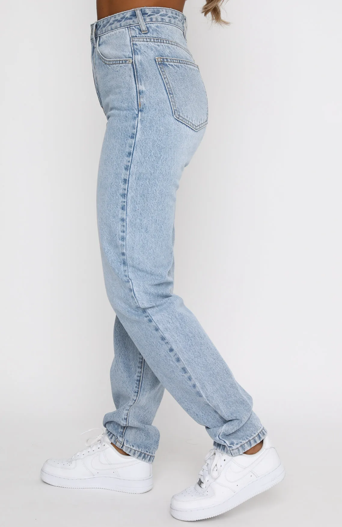 Who's That Girl Straight Leg Denim Jeans Washed Blue Vintage Blue