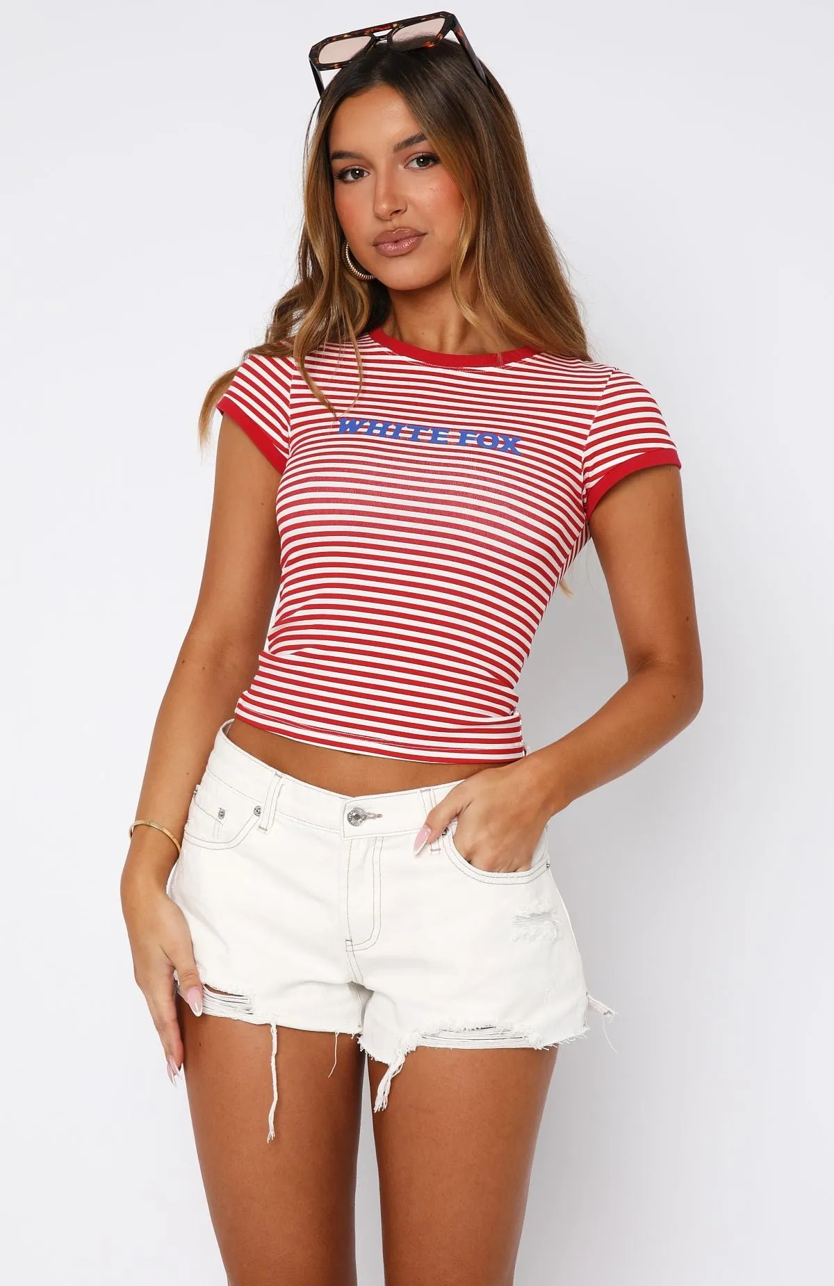 Winter Fleece-lined Public Attention Distressed Denim Shorts Off White