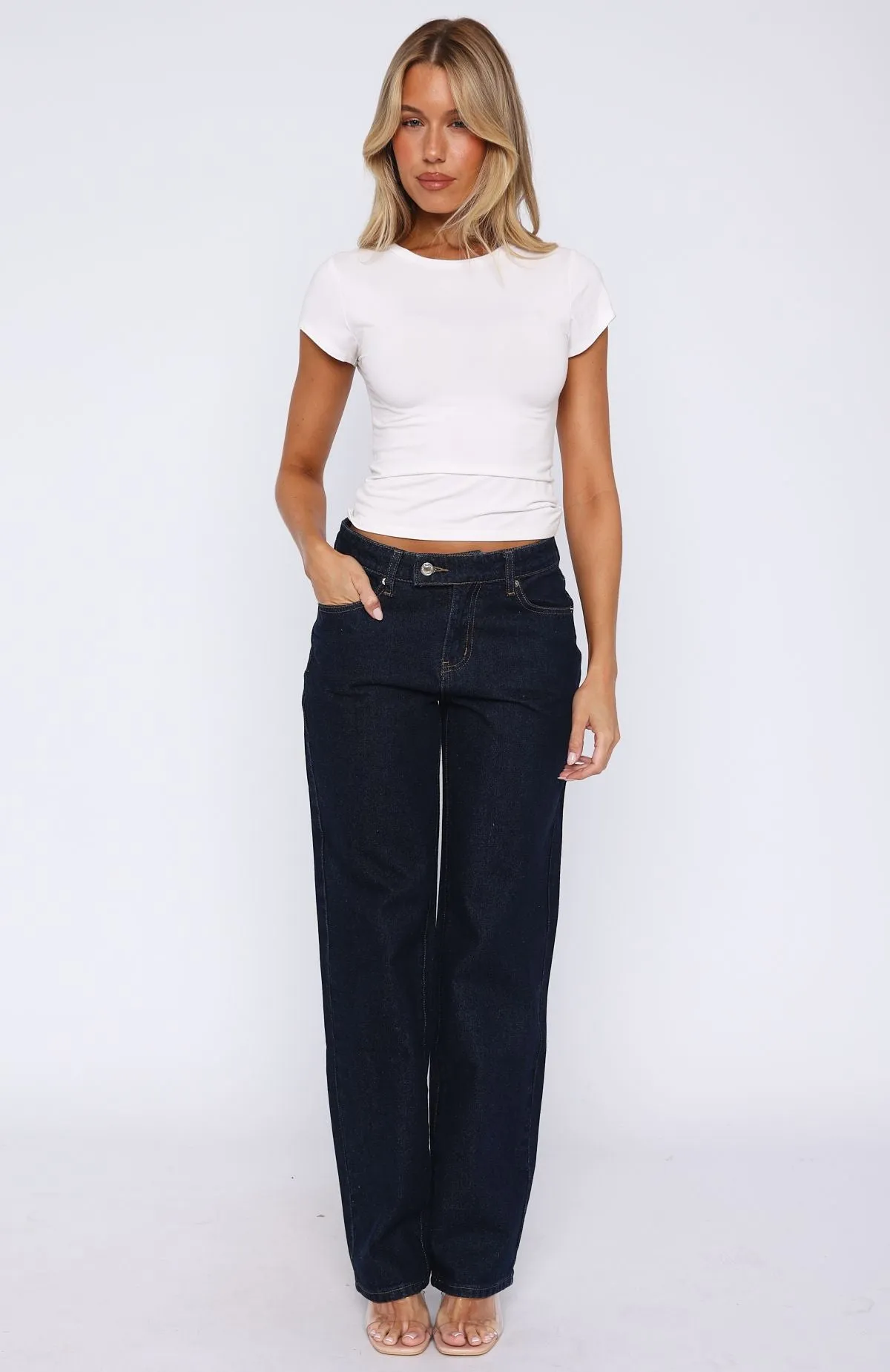 Winter Warm Bethany Mid Rise Straight Leg Jeans Indigo