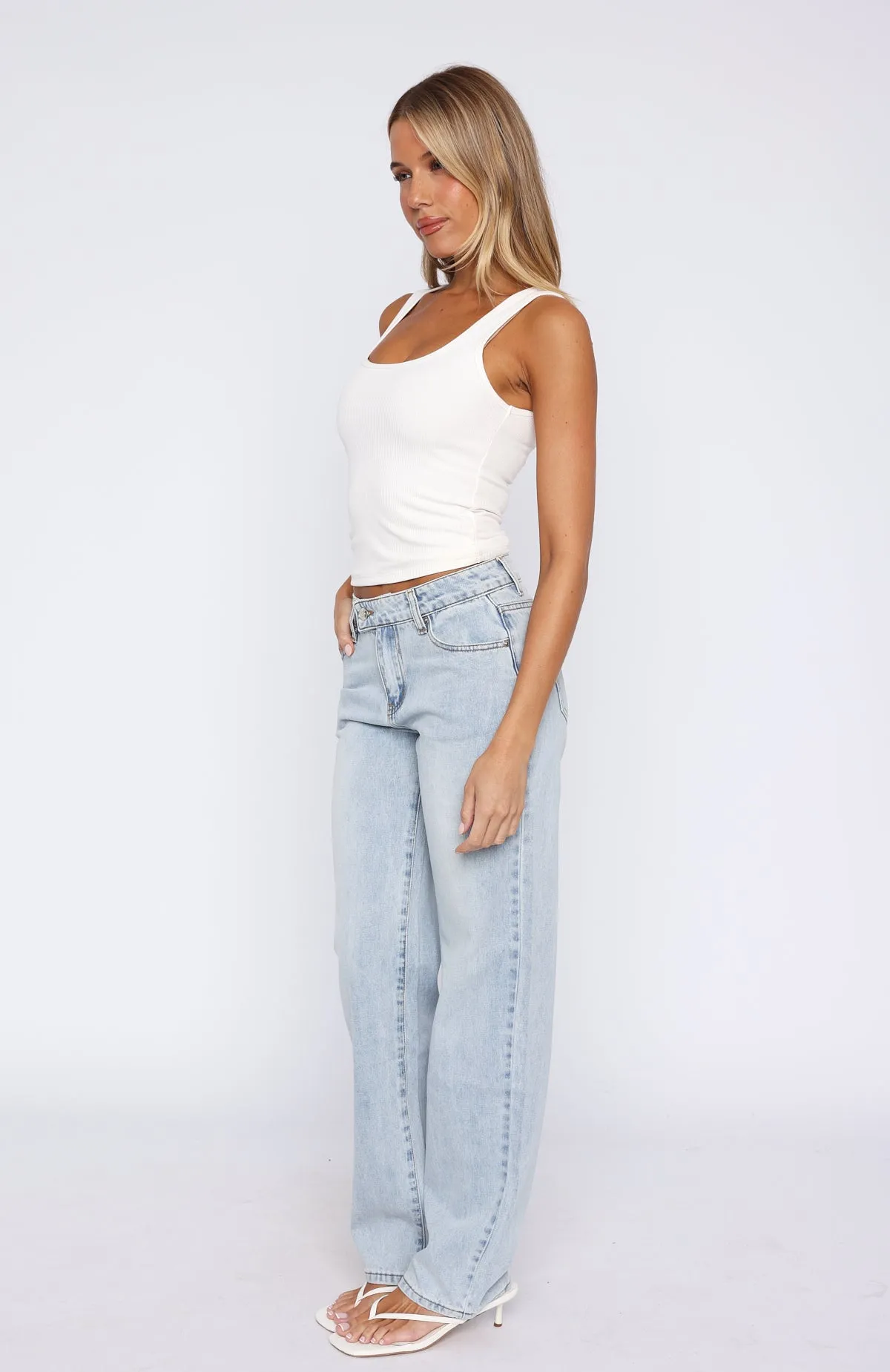 Winter Warm Bethany Mid Rise Straight Leg Jeans Light Blue