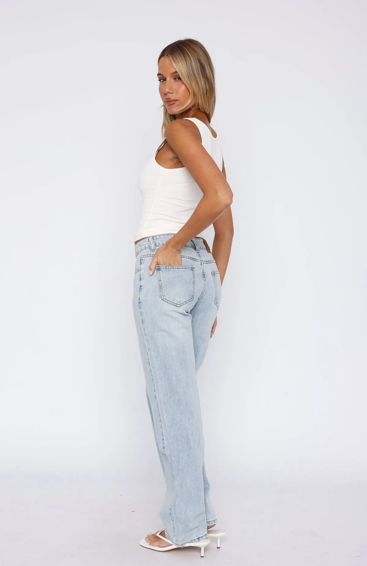 Winter Warm Bethany Mid Rise Straight Leg Jeans Light Blue
