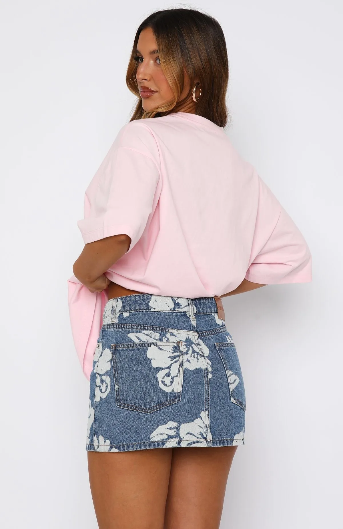 Won't Stop Searching Denim Mini Skirt Flower Print cargo style