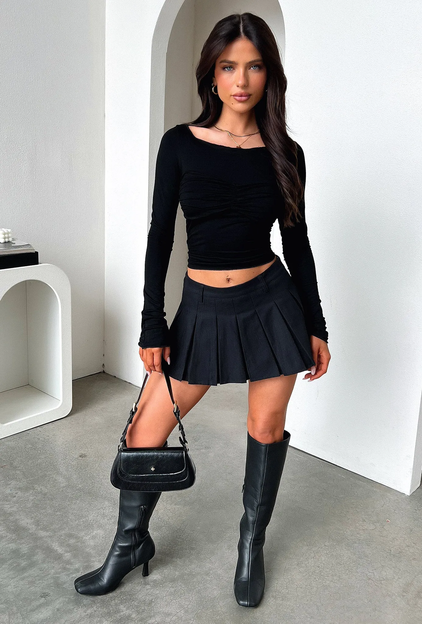 Wren Pleated Mini Skirt - Black Fresh Form
