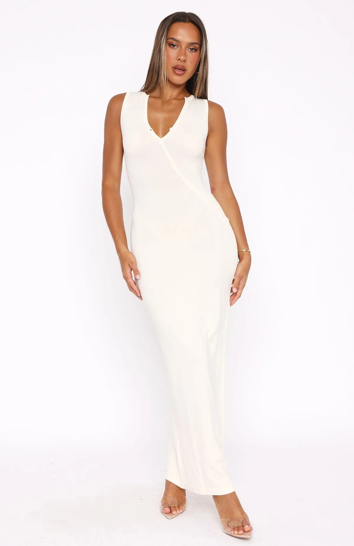 Wrinkle Effect She's Back Maxi Dress Off White