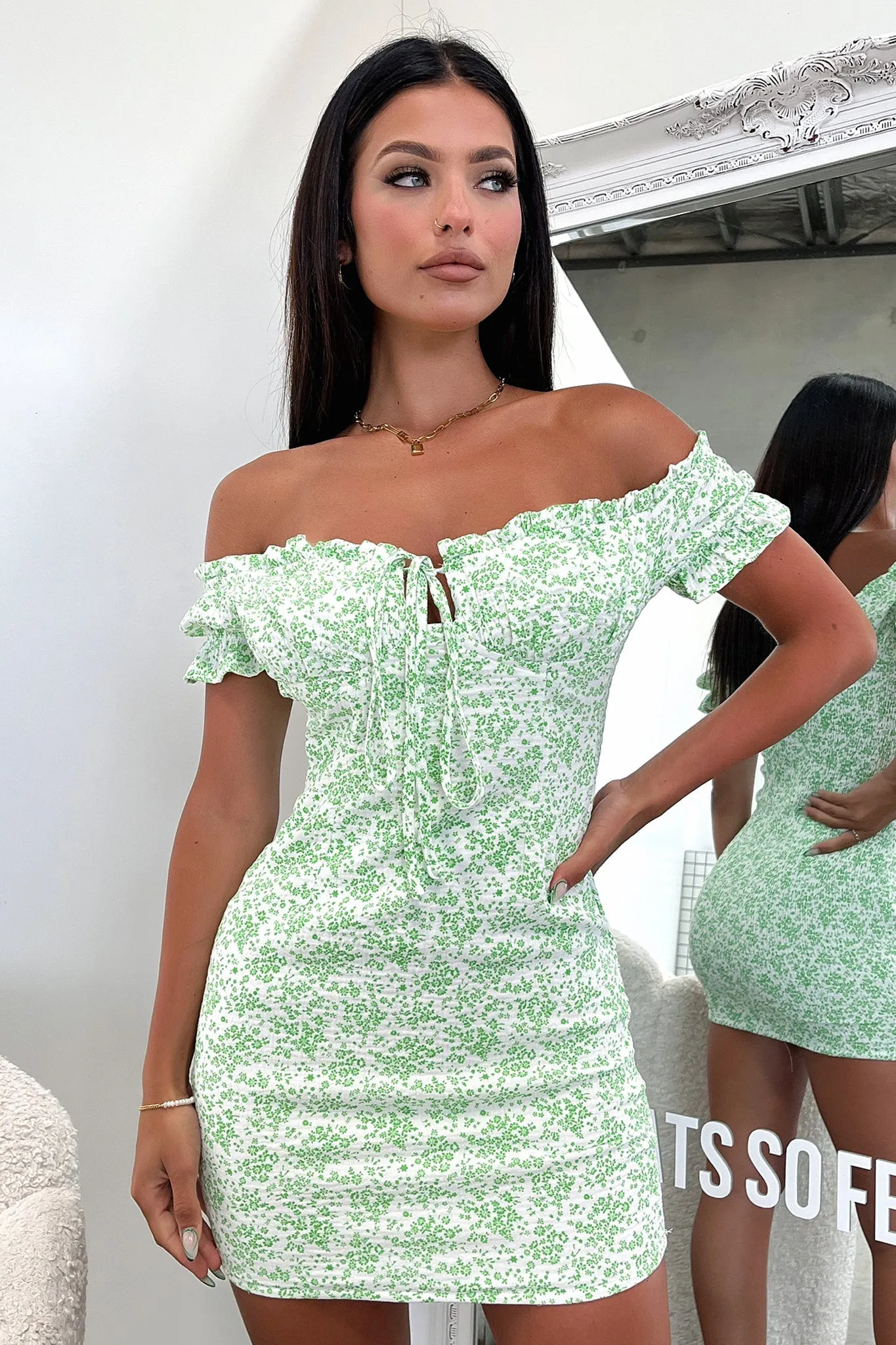 Maisie Dress - Green Floral Club Light Easy-to-style mini gown