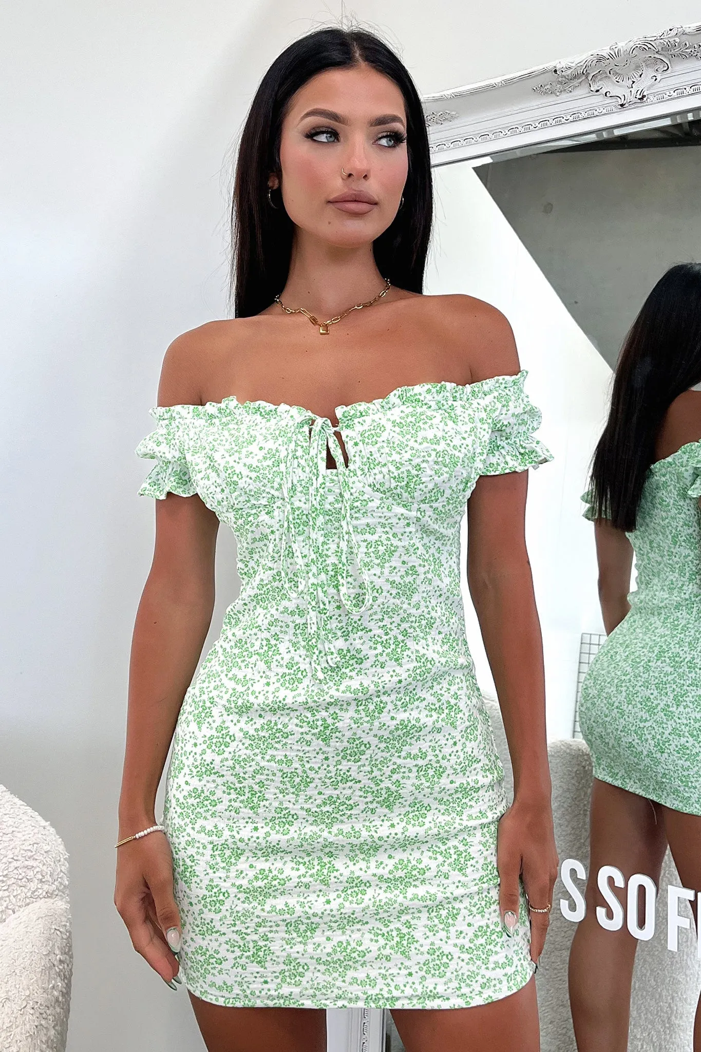 Yellow Sunshine Maisie Dress - Green Floral