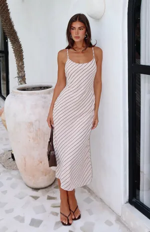 Breezy-Feel You Love Me Midi Dress Oat/Choc Stripe