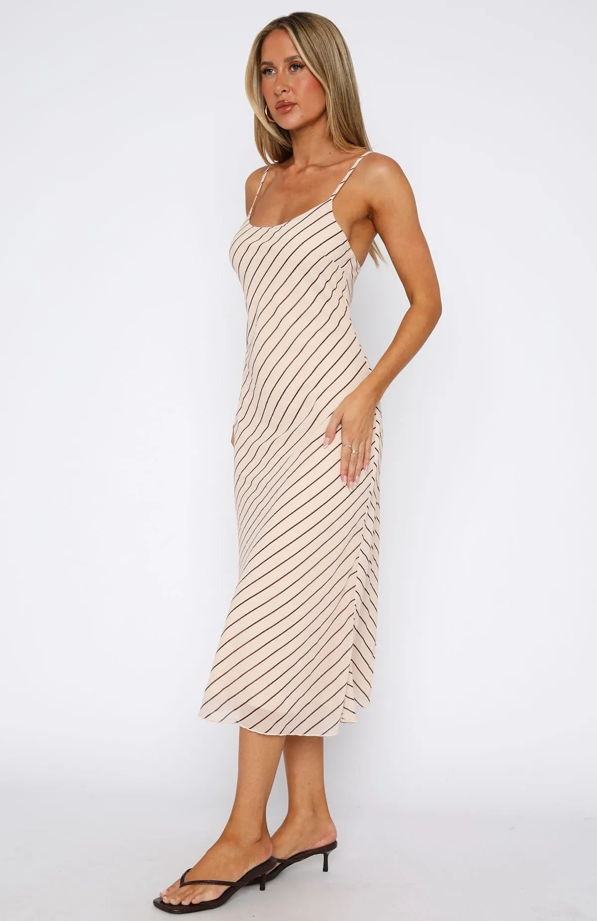 You Love Me Midi Dress Oat/Choc Stripe Breathable mesh
