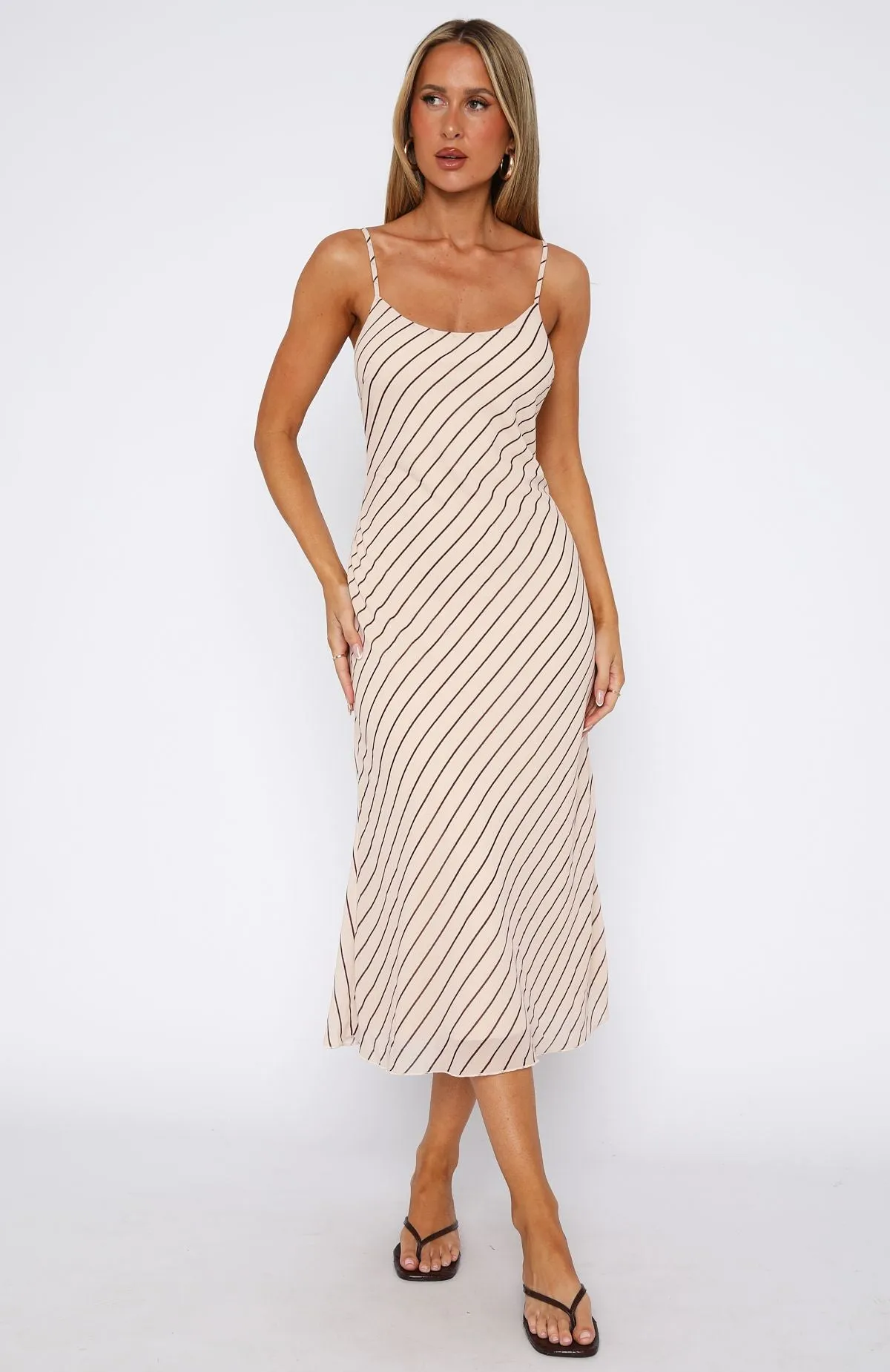You Love Me Midi Dress Oat/Choc Stripe Breathable mesh
