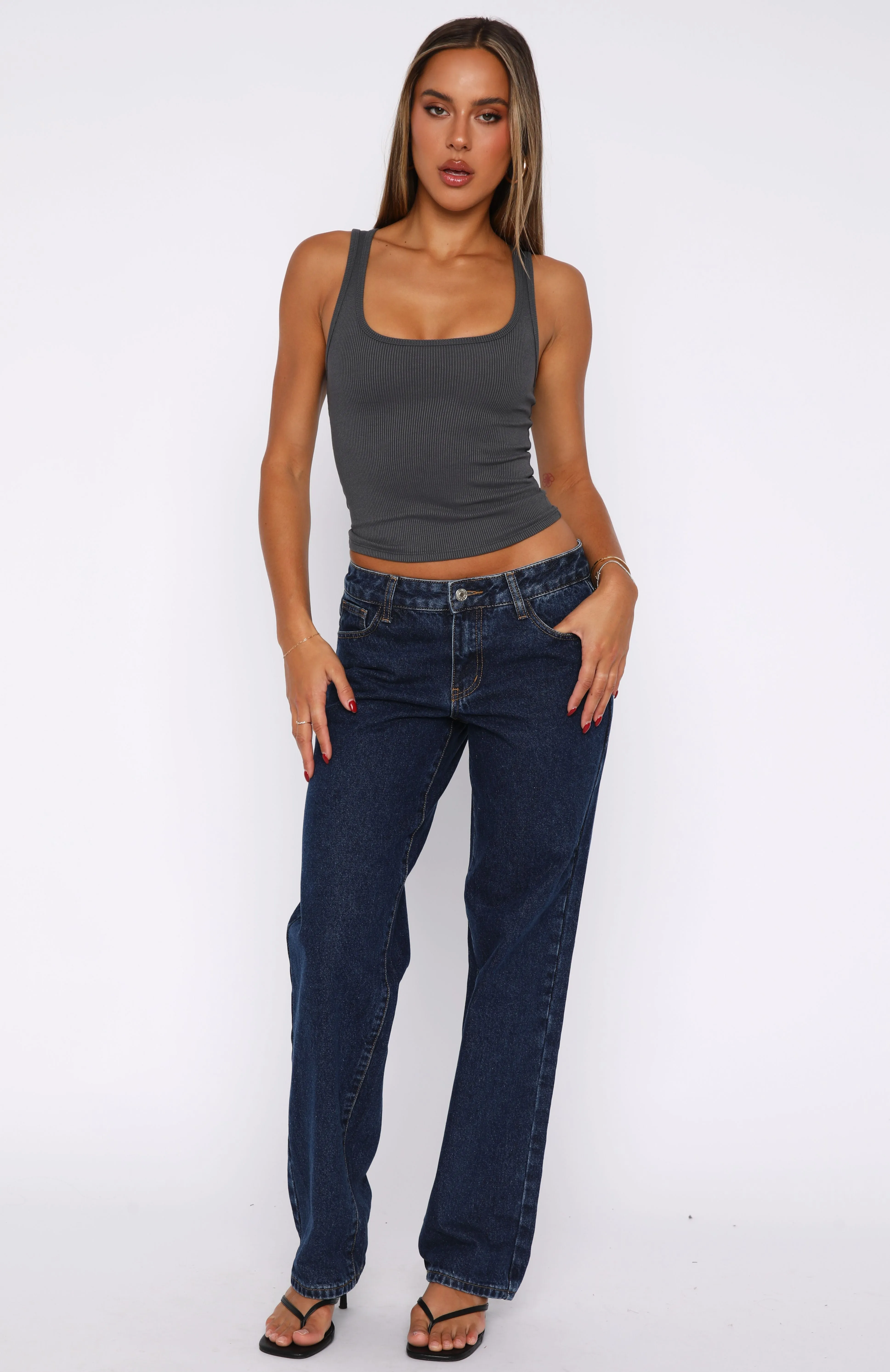 Zara Low Rise Straight Leg Jeans Dark Blue Trendy Street