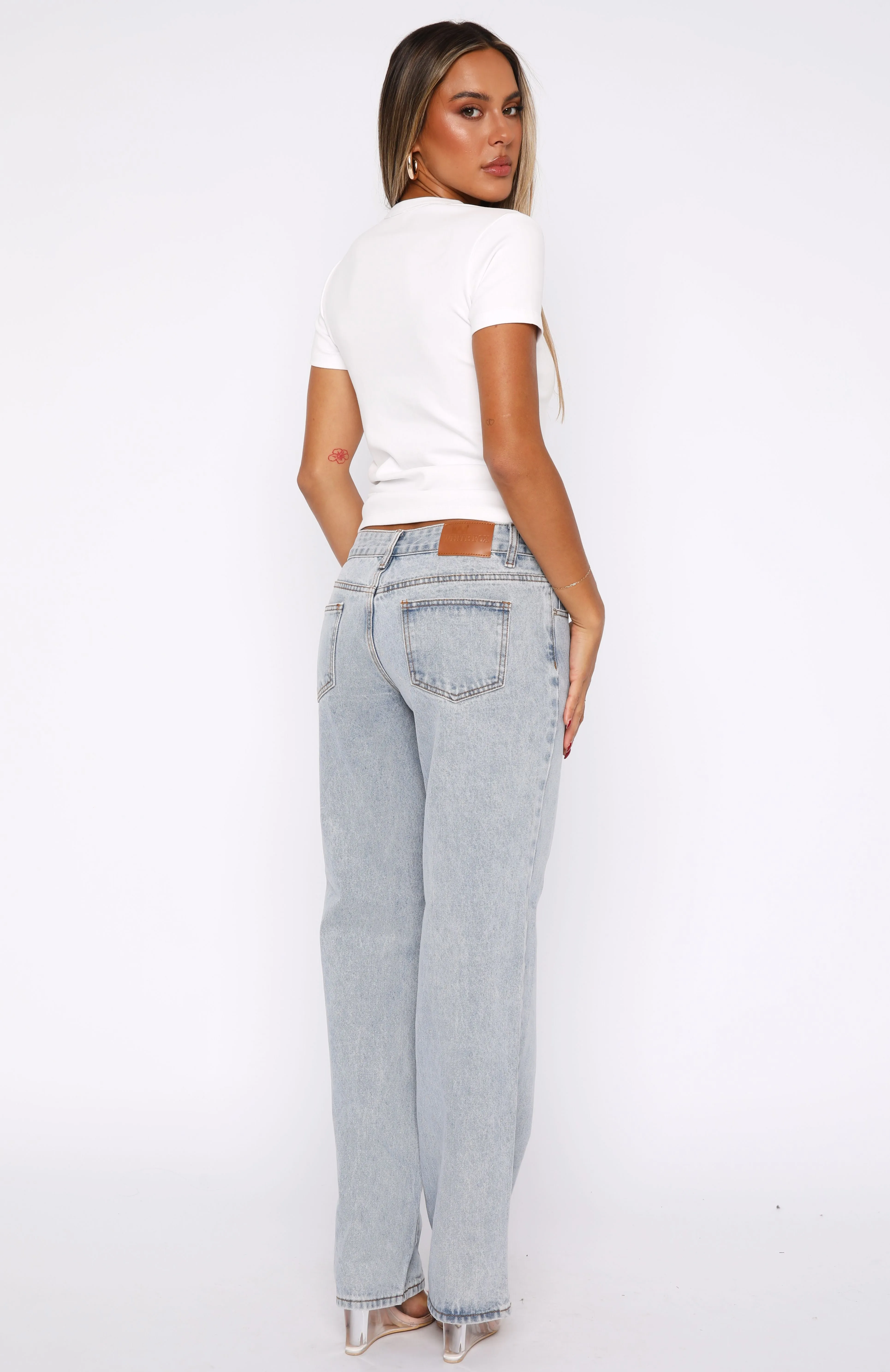 Zara Low Rise Straight Leg Jeans Light Blue Street Fashion