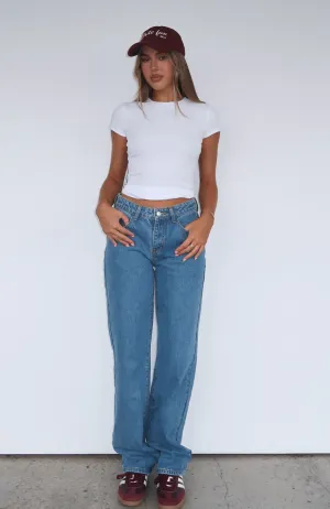Zara Mid Rise Straight Leg Jeans Admiral Blue street style icons Unique Style