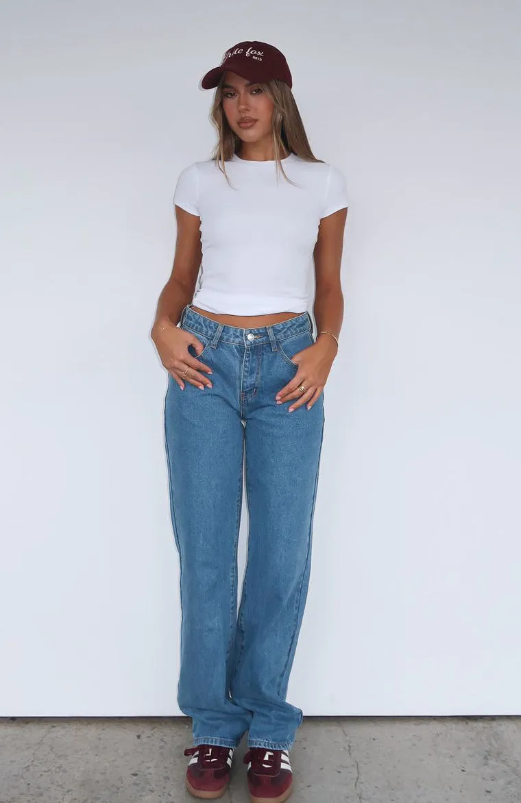 Zara Mid Rise Straight Leg Jeans Admiral Blue street style icons Unique Style