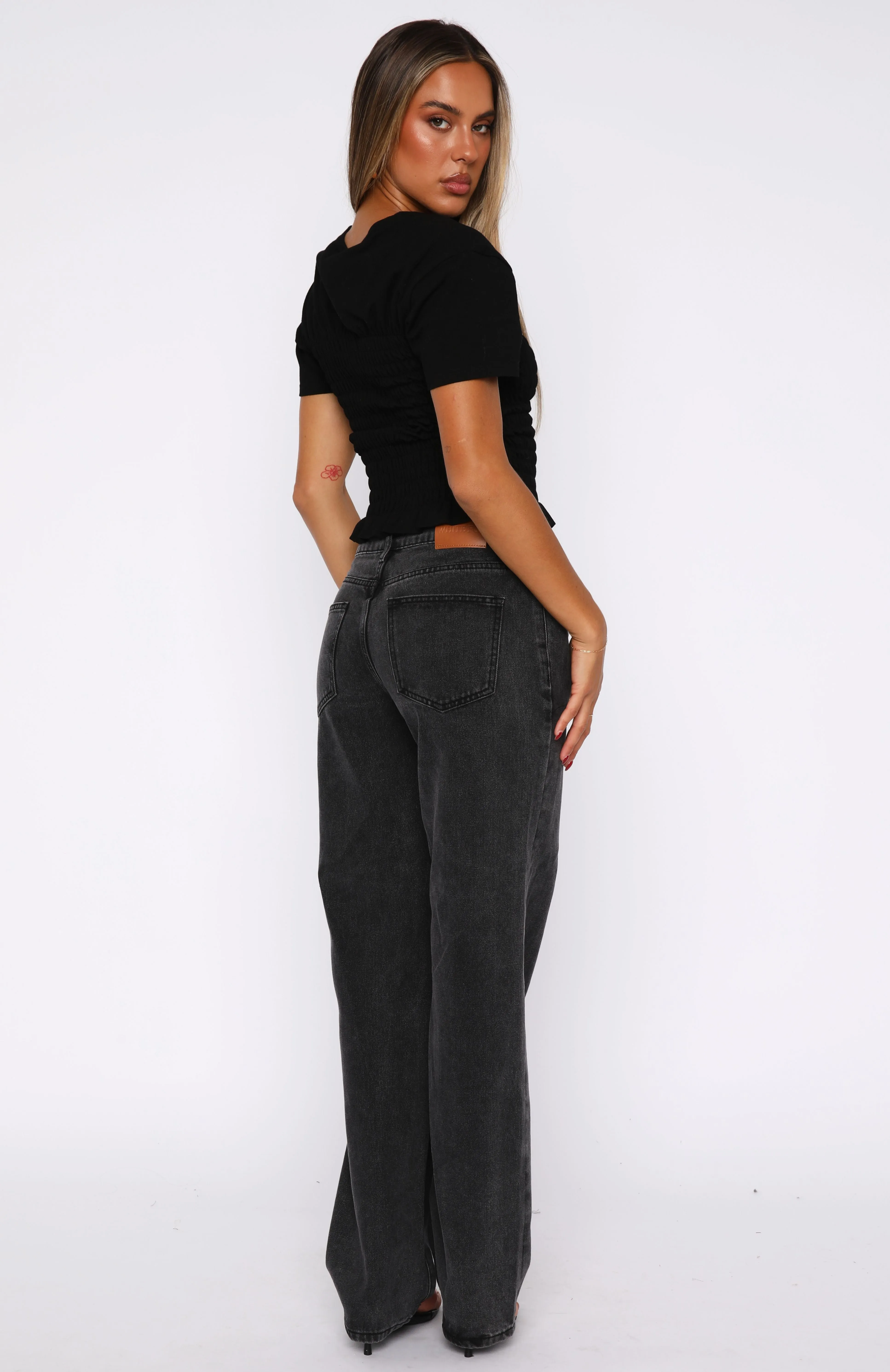 Zara Mid Rise Straight Leg Jeans Black Acid Denim Durable