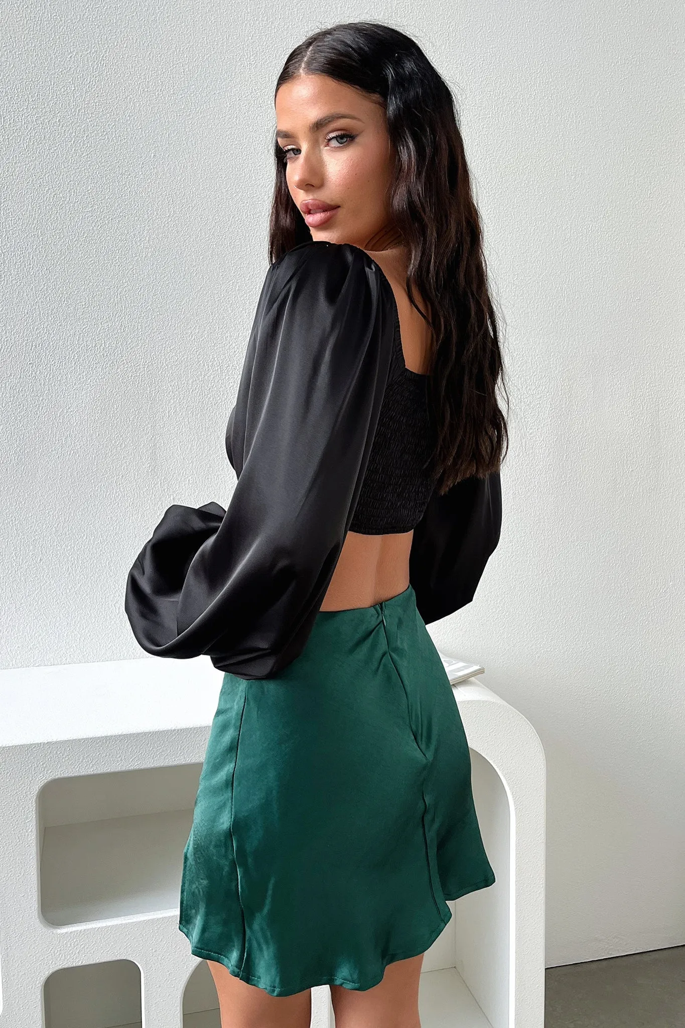 Zara Silk Mini Skirt - Emerald Refined Line