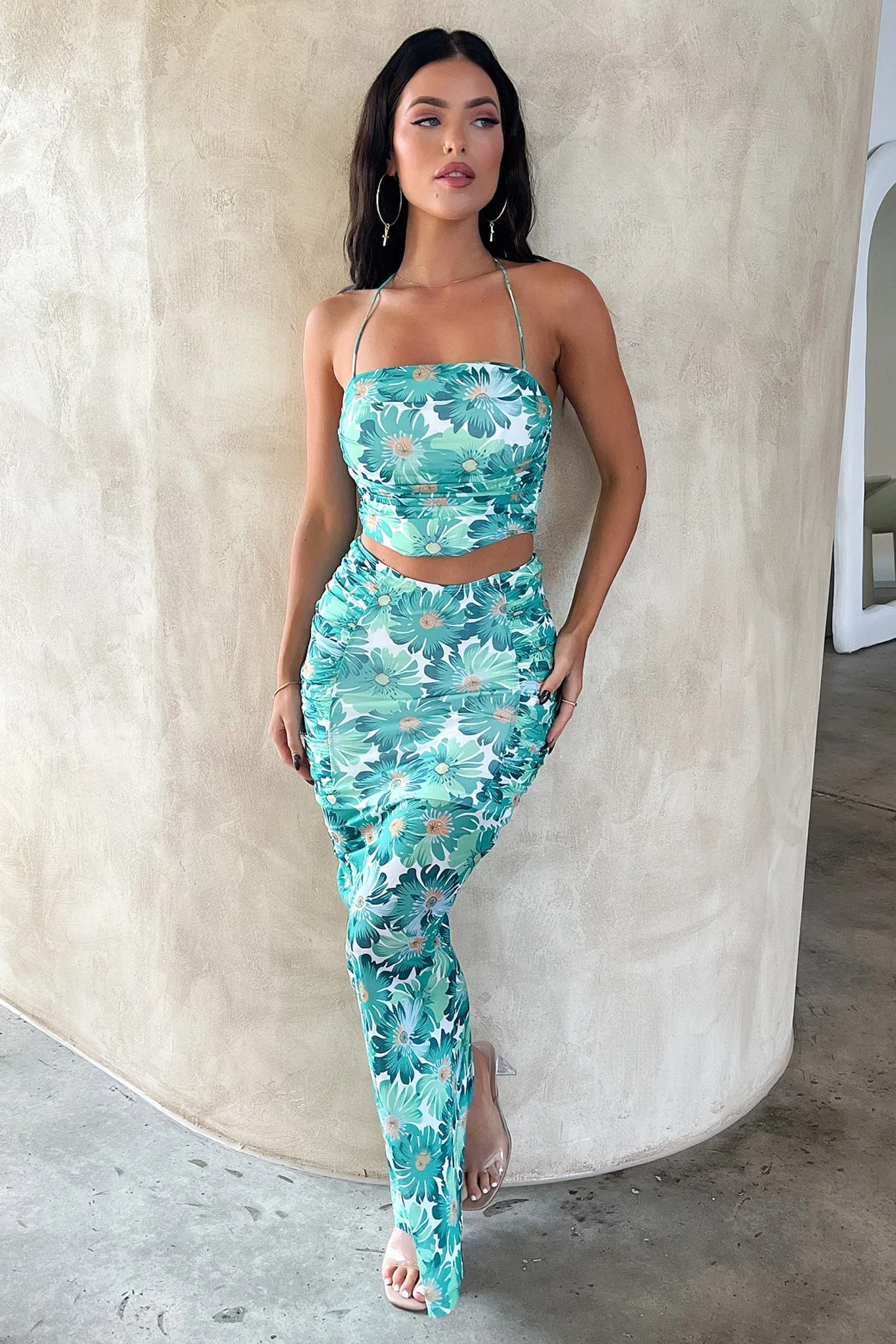 Zari Skirt - Green Floral Stretch Comfort