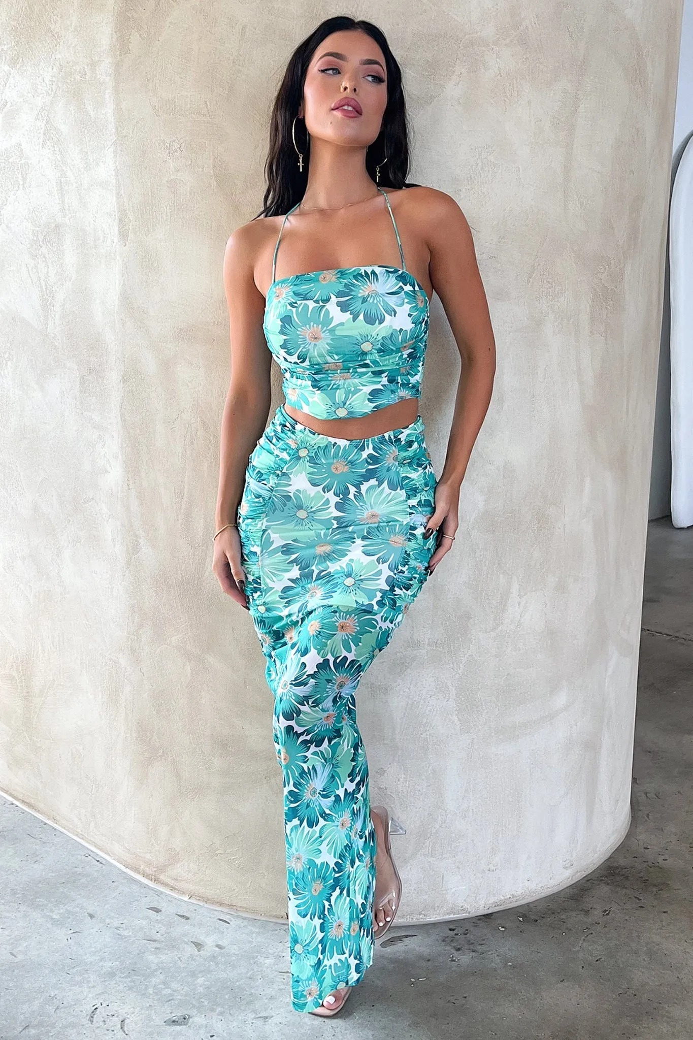 Zari Skirt - Green Floral Stretch Comfort