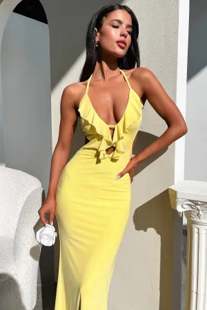 Evening party maxi Marble Step Zaric Maxi Dress - Yellow