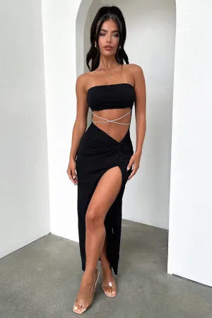 Zeilie Midi Dress - Black Midi dress with waist tie