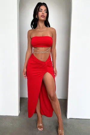 Zeilie Midi Dress - Red Chic Traveler Silk Flow